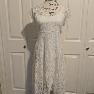 White Lace Layered Dress, Asymmetrical Hem